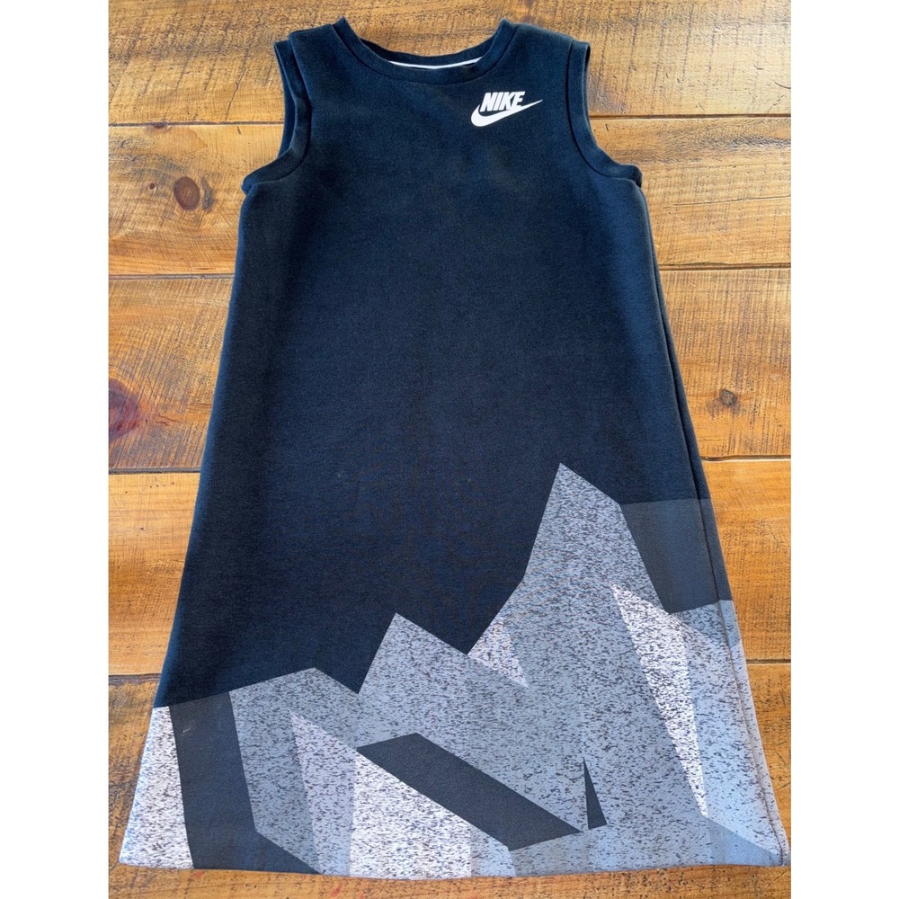 Nike Womens Skyscraper Tank Dress Black Gray Geometric Red Tag Fleece Size Small